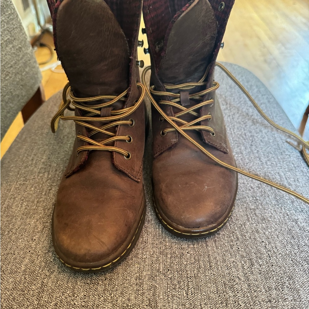 Dr. Martens Brown Combat Boots with Distressed Leather